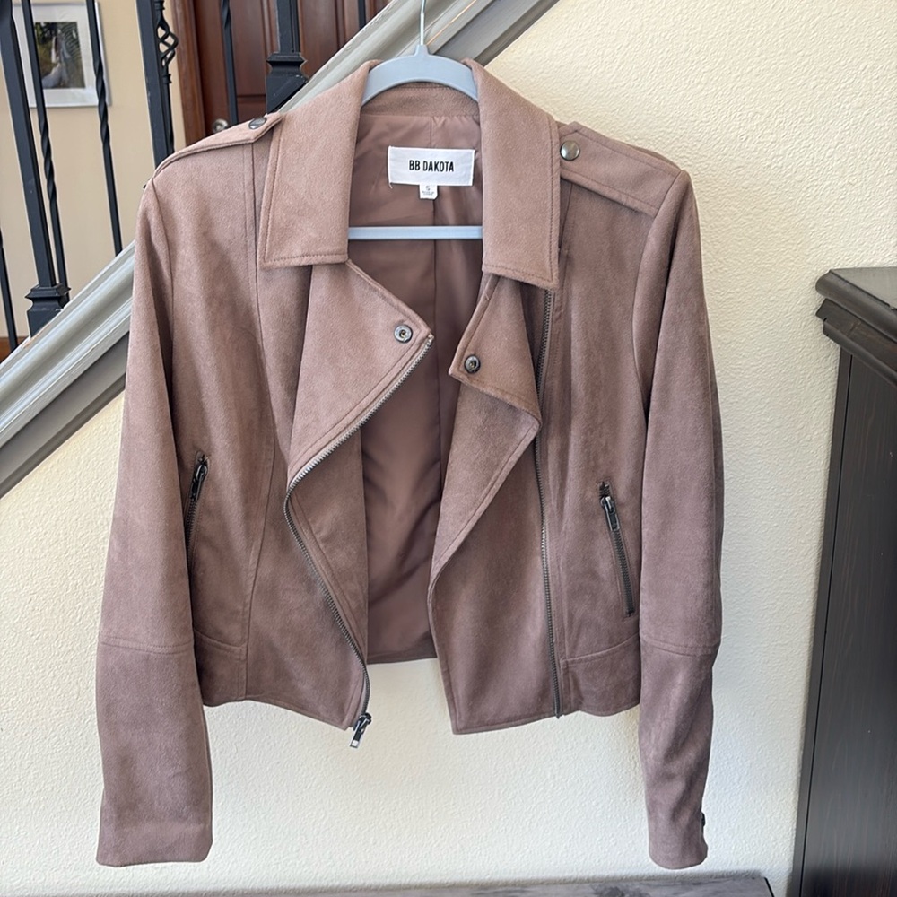 BB Dakota by Steve Madden Beige Faux Suede Moto Jacket Size Small - Picture 6 of 16